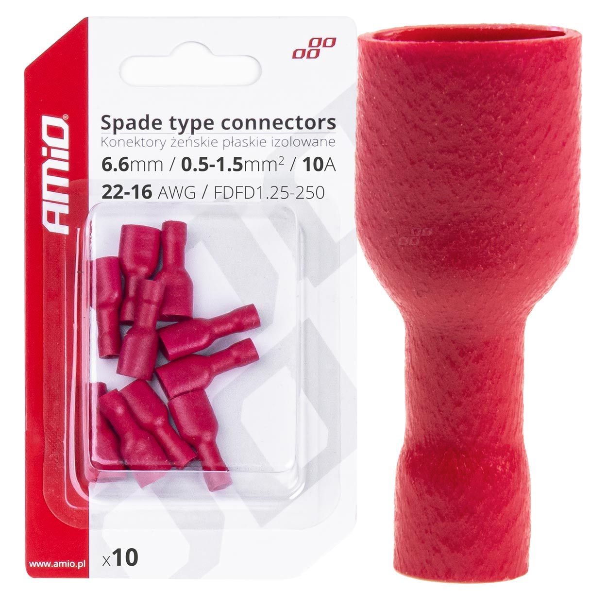 Женски конектор 6.6mm 0.5-1.5mm2 10A 10pcs AMIO-03063