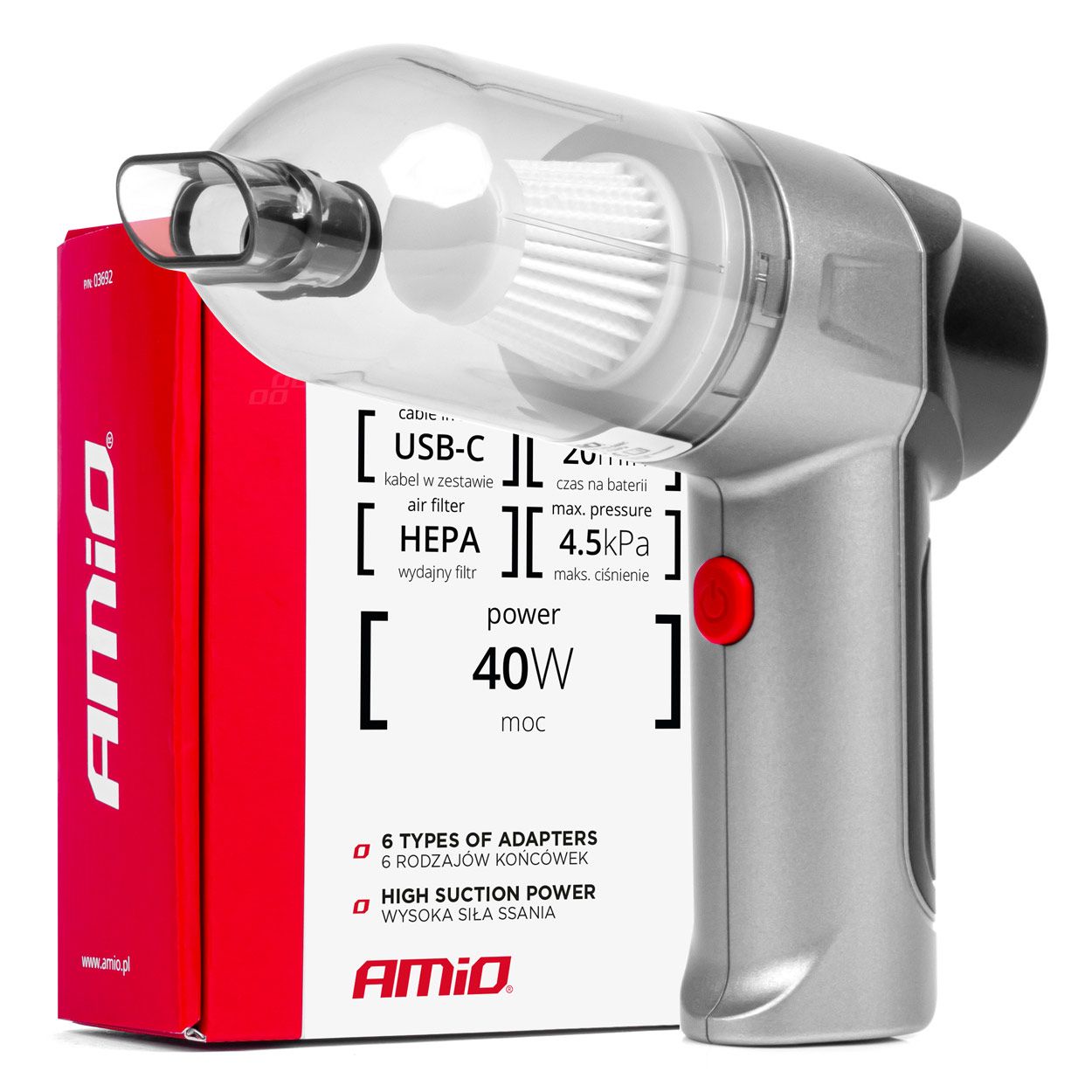 Бежична автомобилска правосмукалка 40W 4.5kPa USB-C VC-05 AMIO-03692