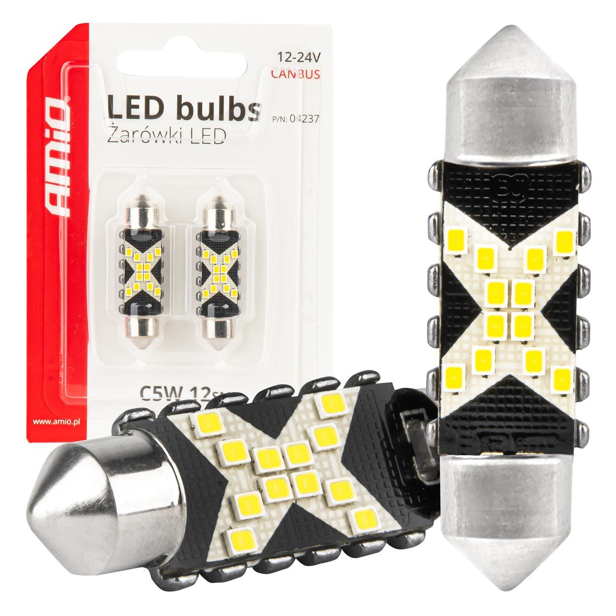 Сијалица LED AMIO-04237 C5W 12SMD 2016 39MM White 12V/24V CanBus