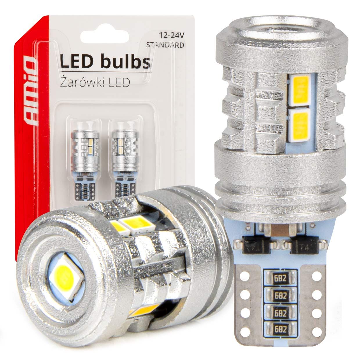 Сијалица LED AMIO-03718 T10 W5W 6x3020+1x3030 SMD WHITE 12V/24V