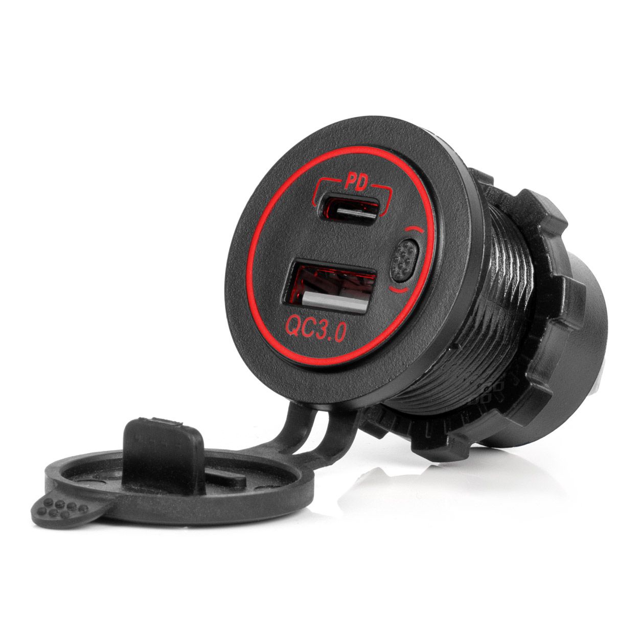 Водоотпорен полнач за телефон USB+USB-C QC3.0 12/24V AMIO-04221