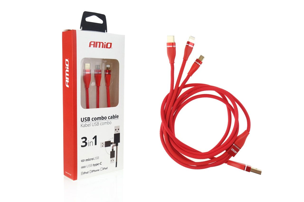 Кабел за полнење 3 во 1 USB-C/Micro usb 120cm 3.1S UC-7 AMIO-02178