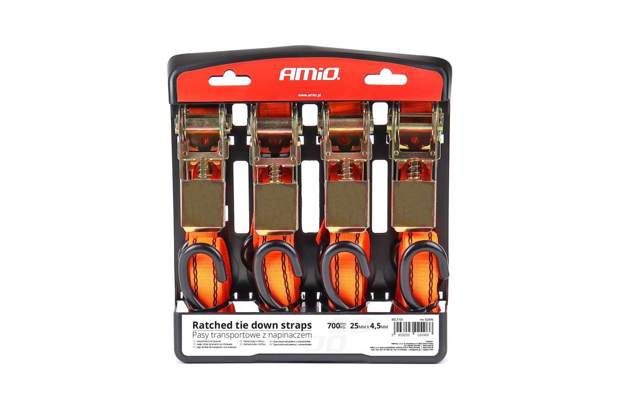 Ремени за товар 4psc set700kg 25mm 4.5m AMIO-02496