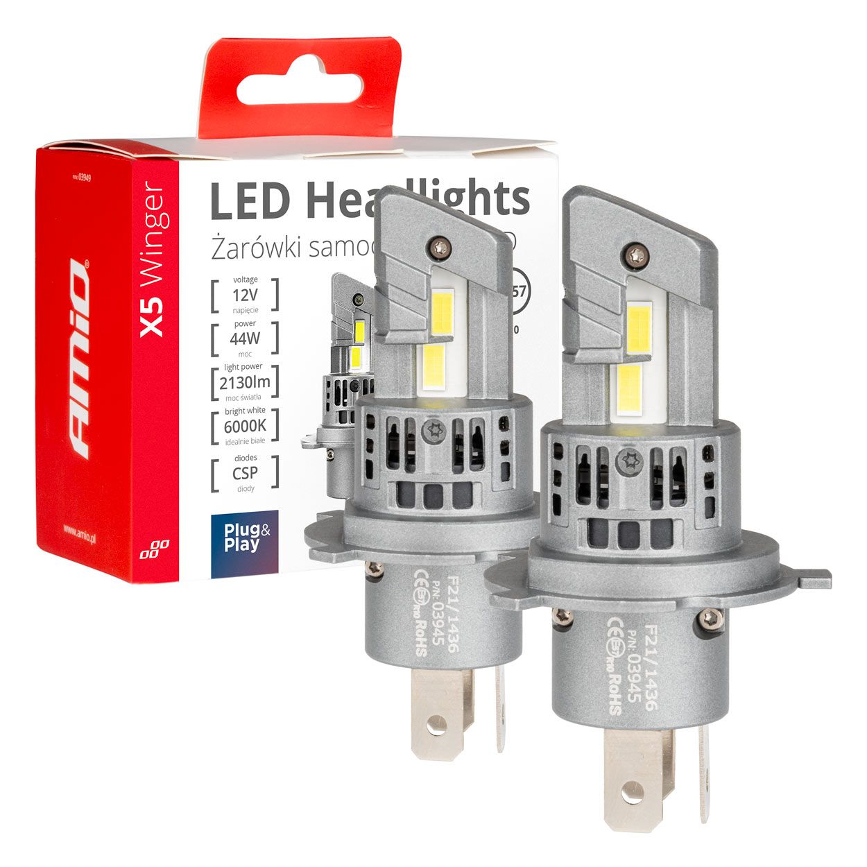Сијалица LED AMIO-03945 X5-series H4 6000K 44W Amio