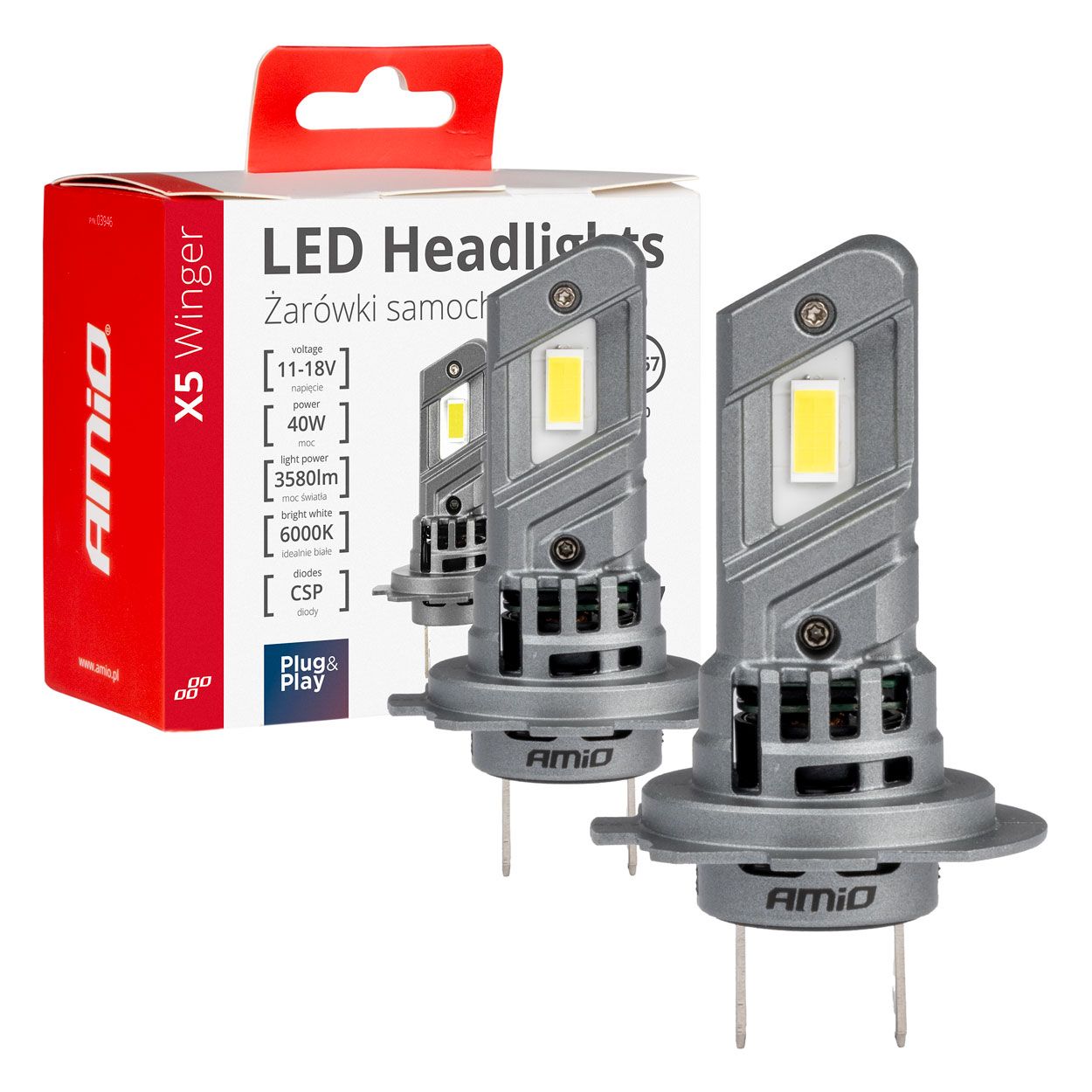 Сијалица LED AMIO-03946 X5-series H7 H18 6000K 40W Amio