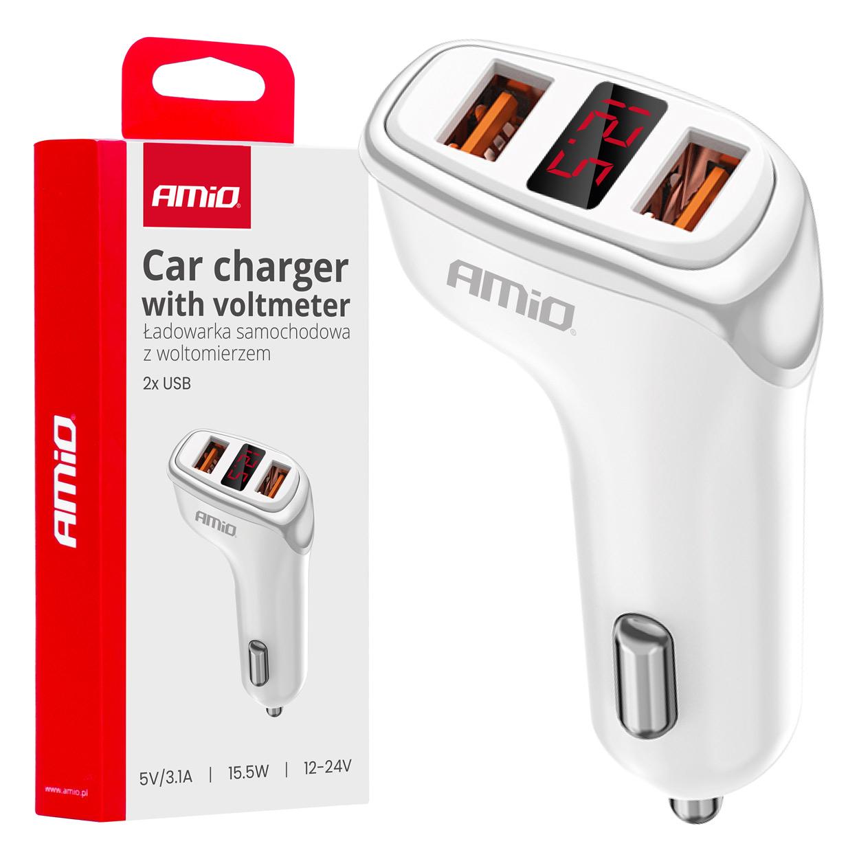 Полнач за телефон за во кола 3,1A 2xUSB-A AMIO-03887