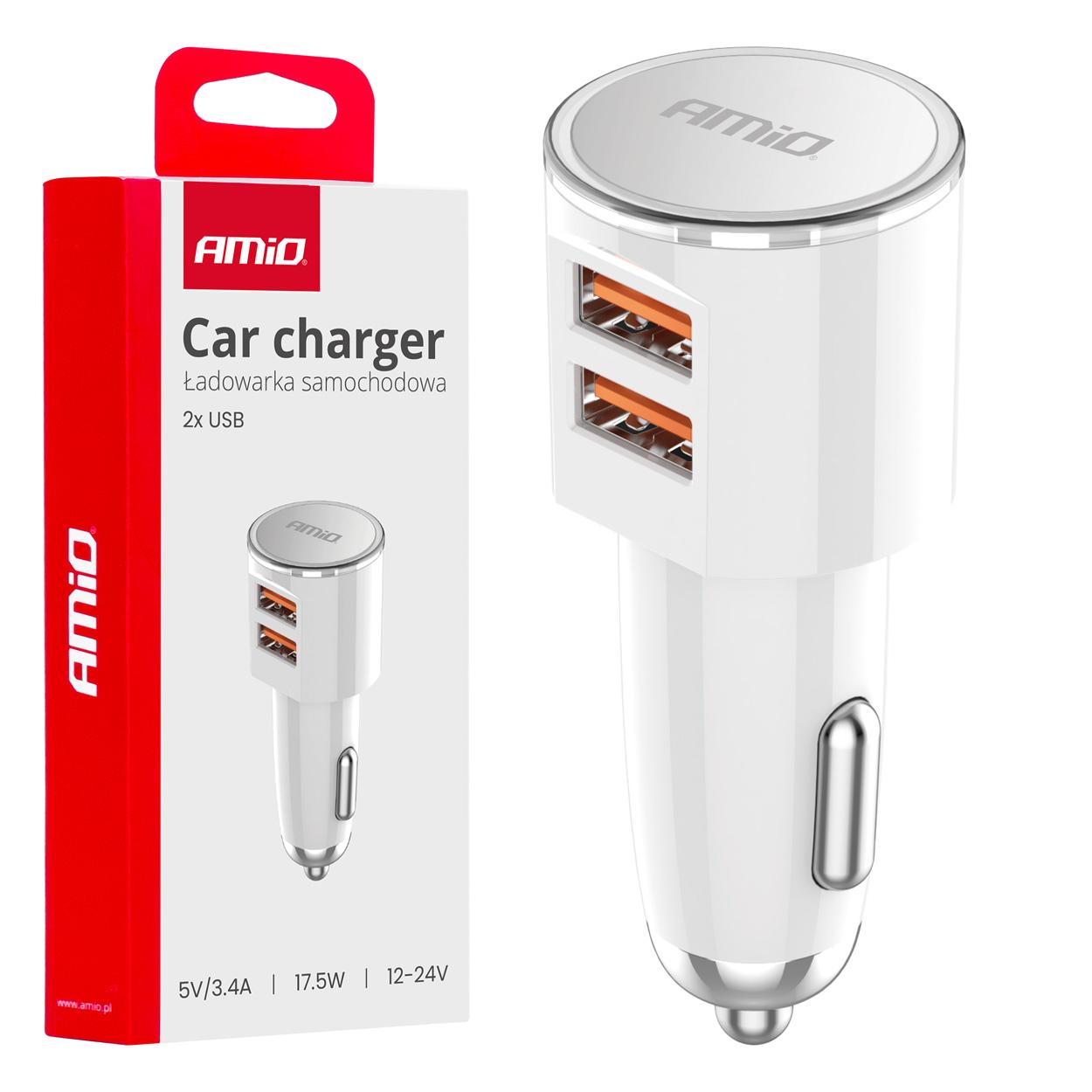 Полнач за телефон за во кола 3,4A 2xUSB-A AMIO-03888